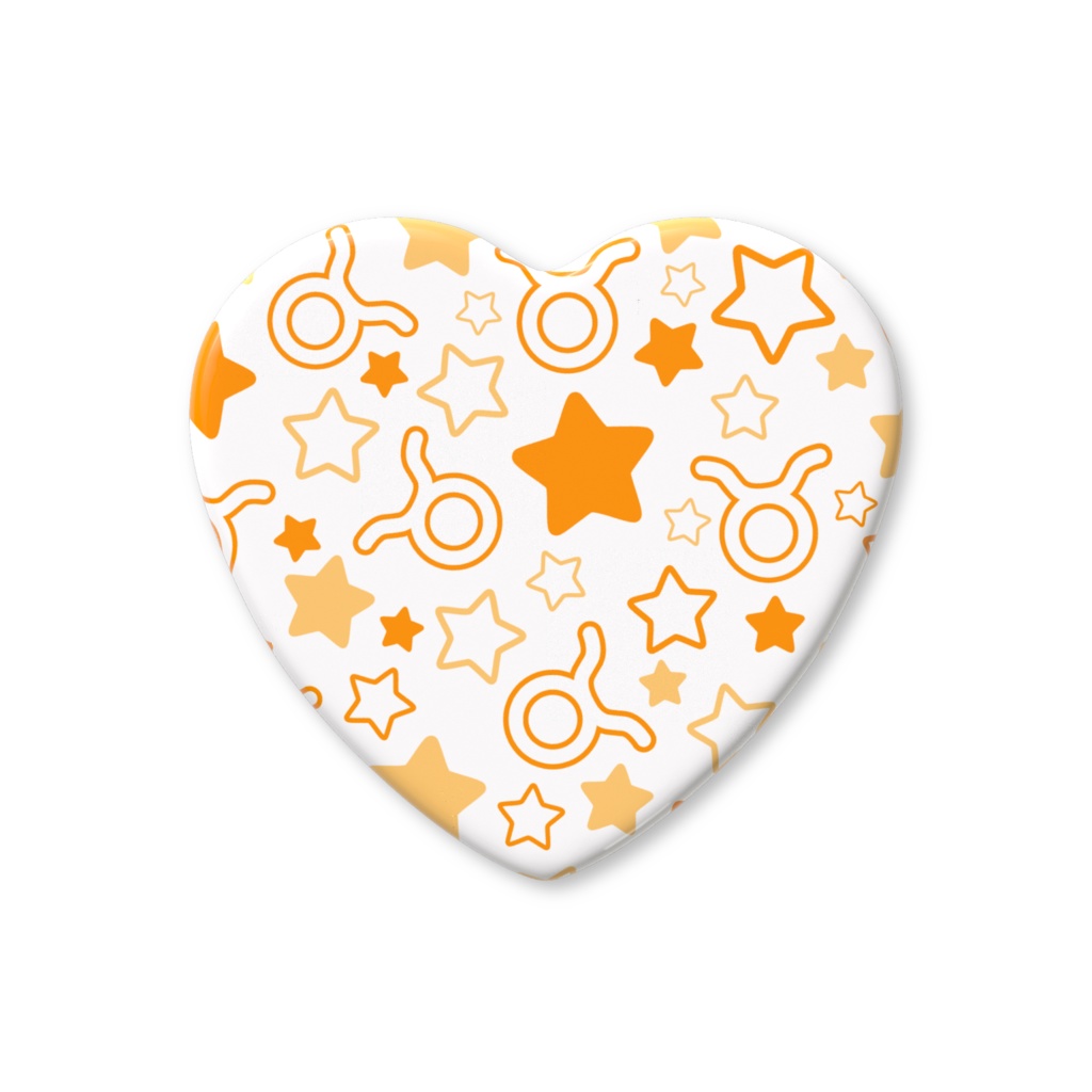 オレンジ色のおうし座のハート缶バッジ