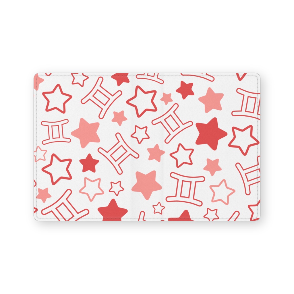 赤色のふたご座のレザー製名刺入れ