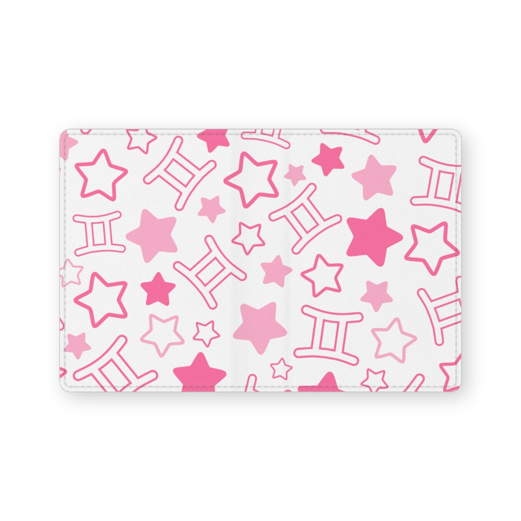 ピンク色のふたご座のレザー製名刺入れ