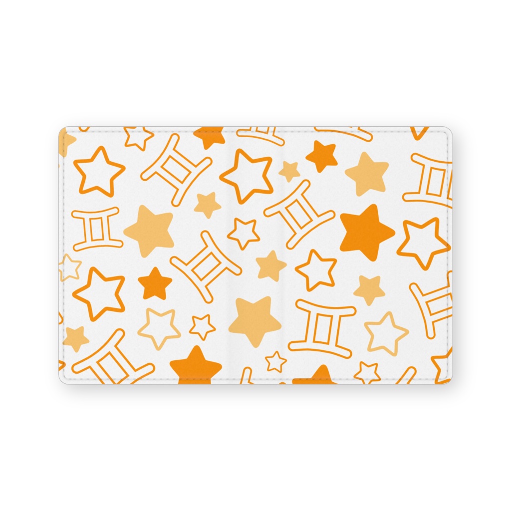 オレンジ色のふたご座のレザー製名刺入れ