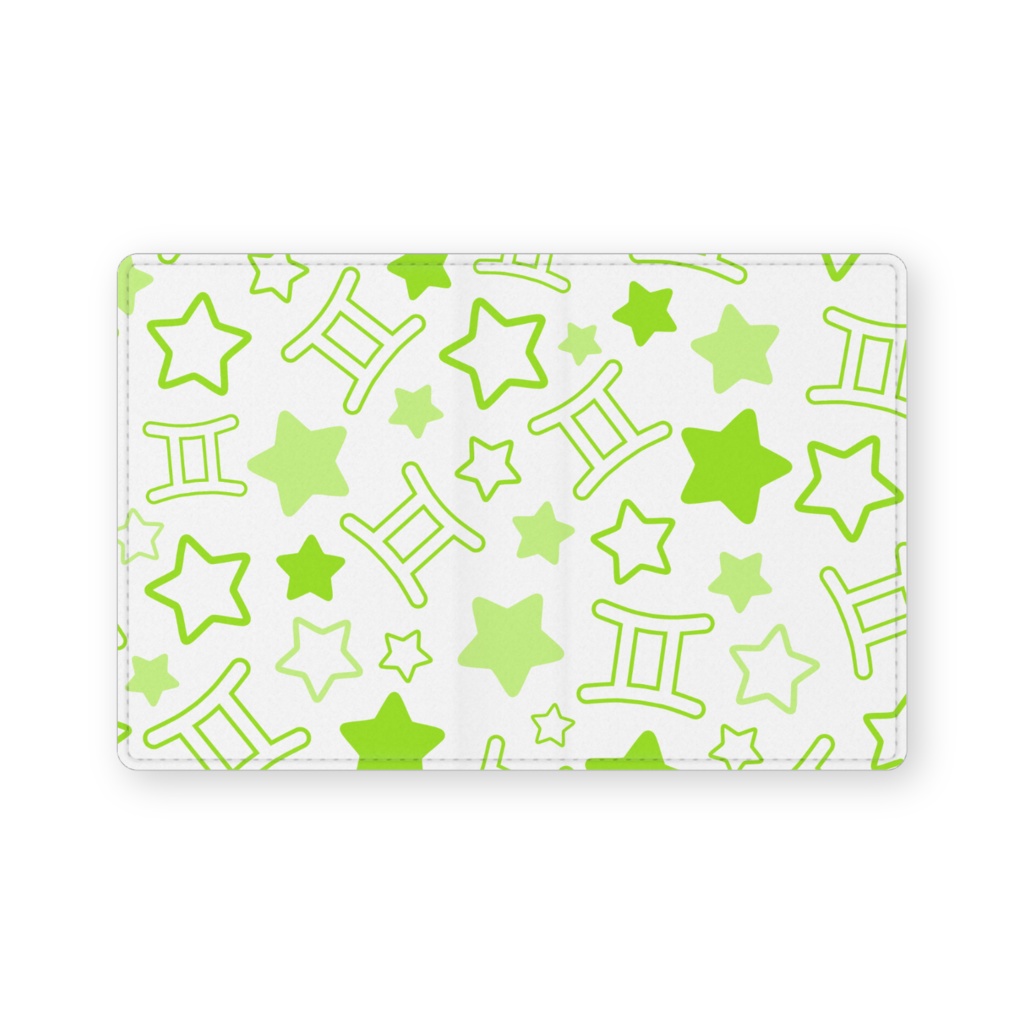 黄緑色のふたご座のレザー製名刺入れ