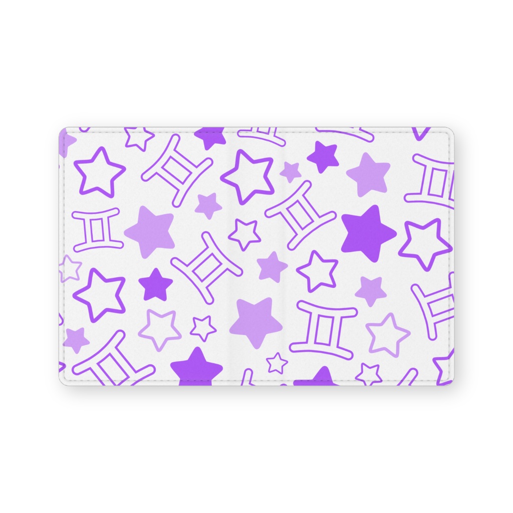 紫色のふたご座のレザー製名刺入れ