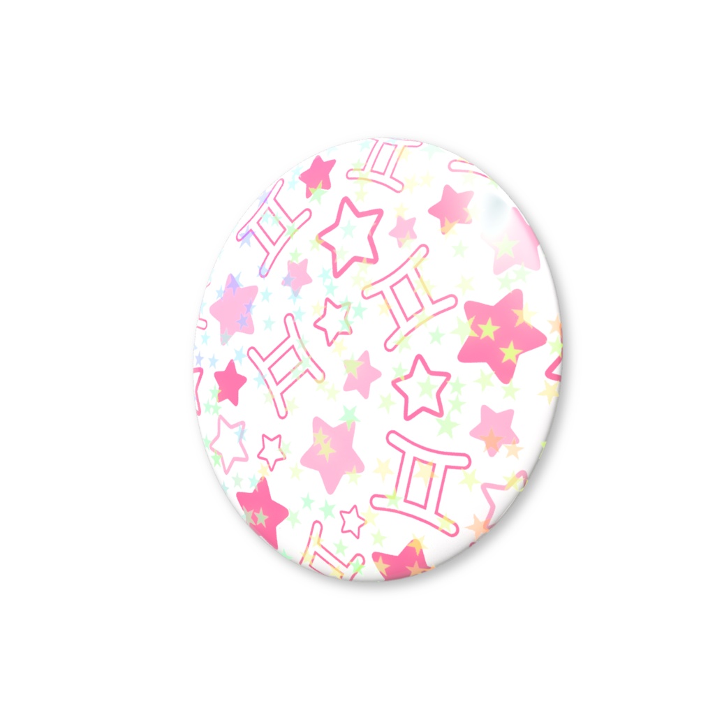 ピンク色のふたご座のホログラム缶バッジ