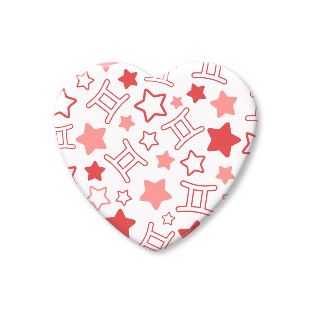 赤色のふたご座のハート缶バッジ