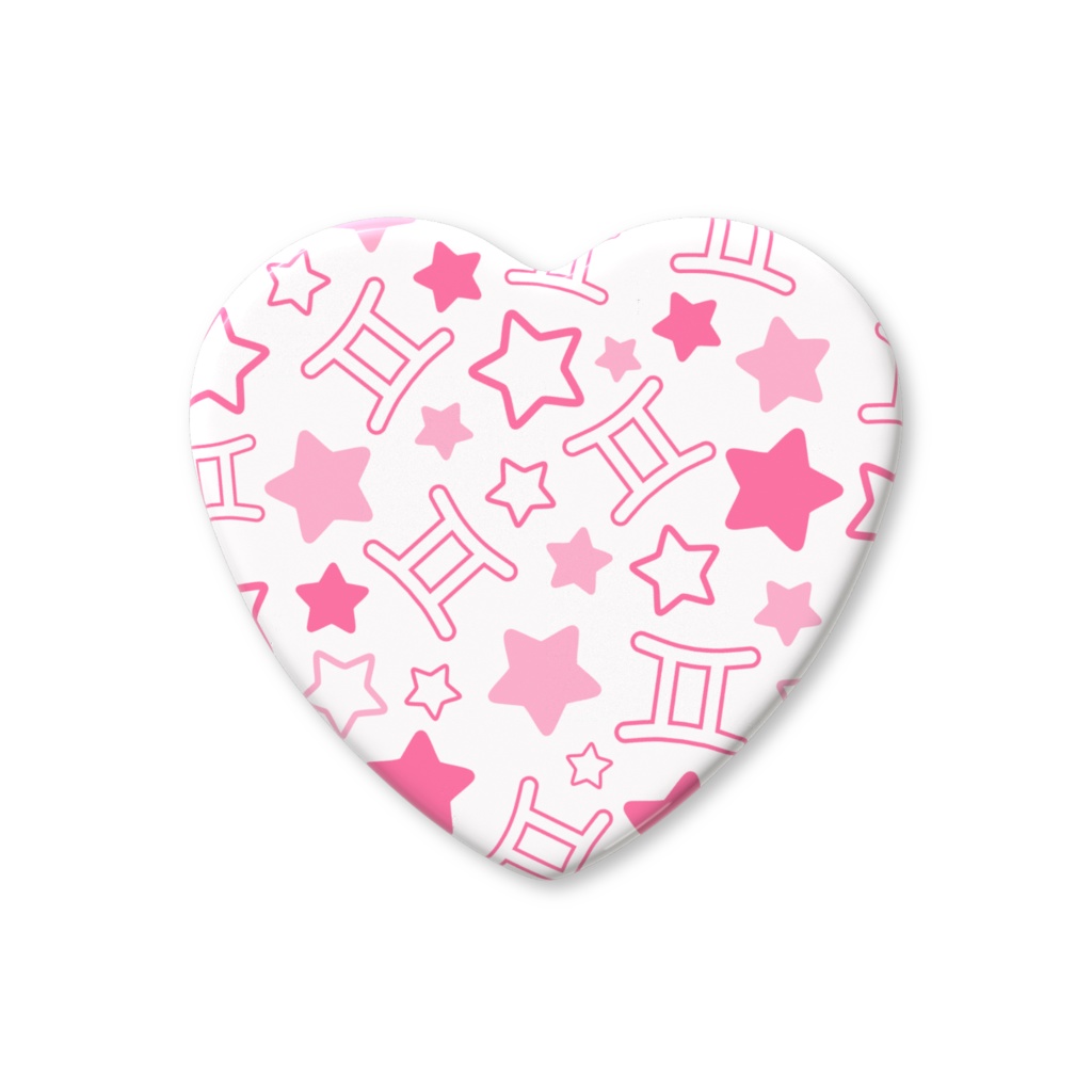 ピンク色のふたご座のハート缶バッジ