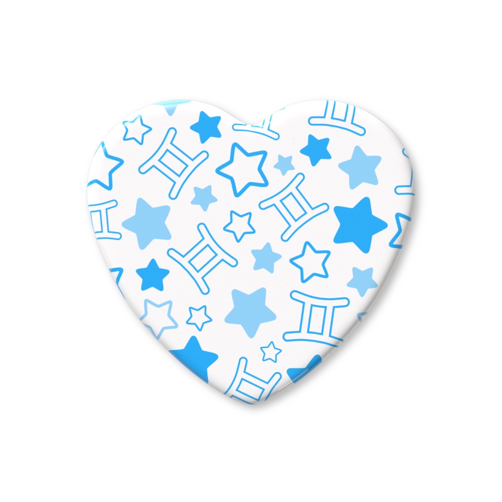 青色のふたご座のハート缶バッジ