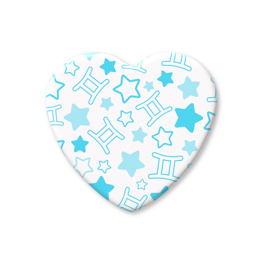 水色のふたご座のハート缶バッジ