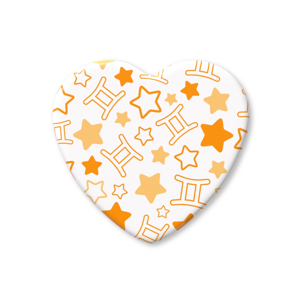 オレンジ色のふたご座のハート缶バッジ