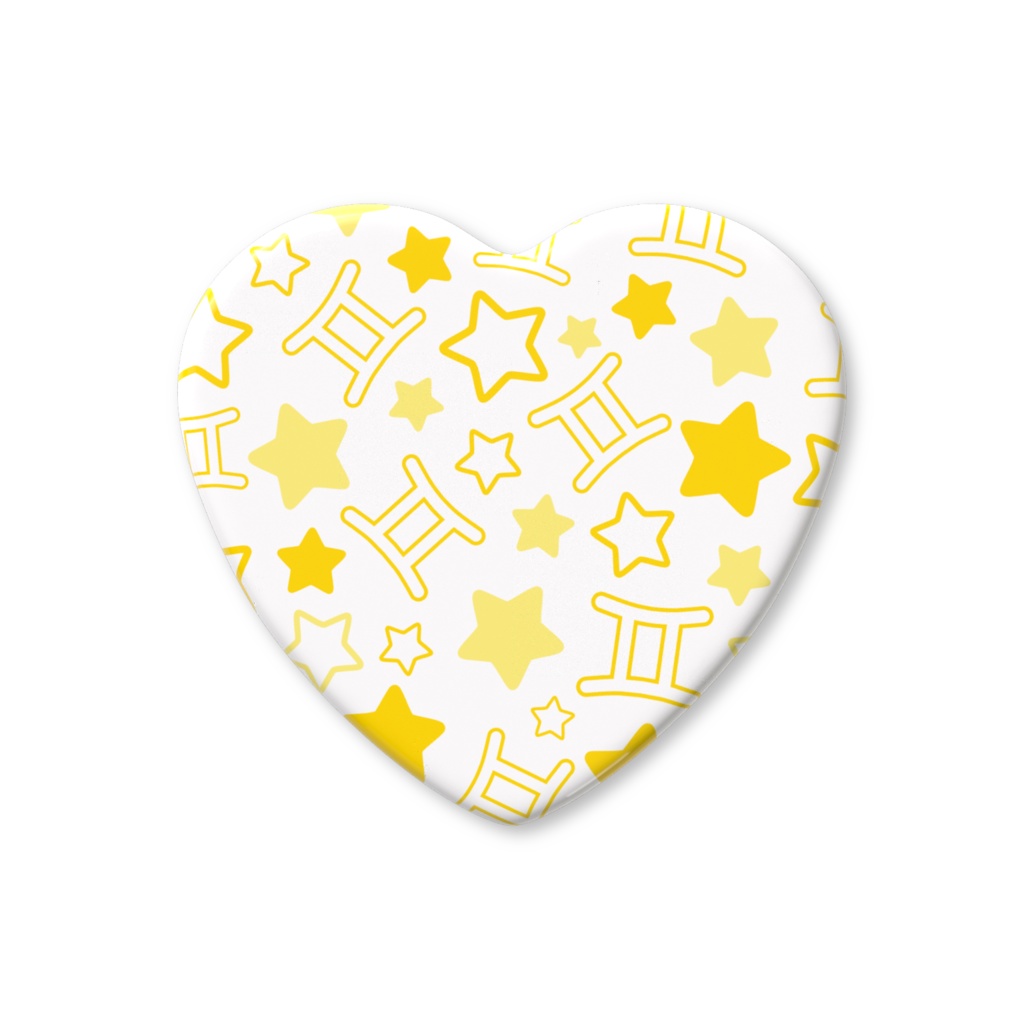 黄色のふたご座のハート缶バッジ