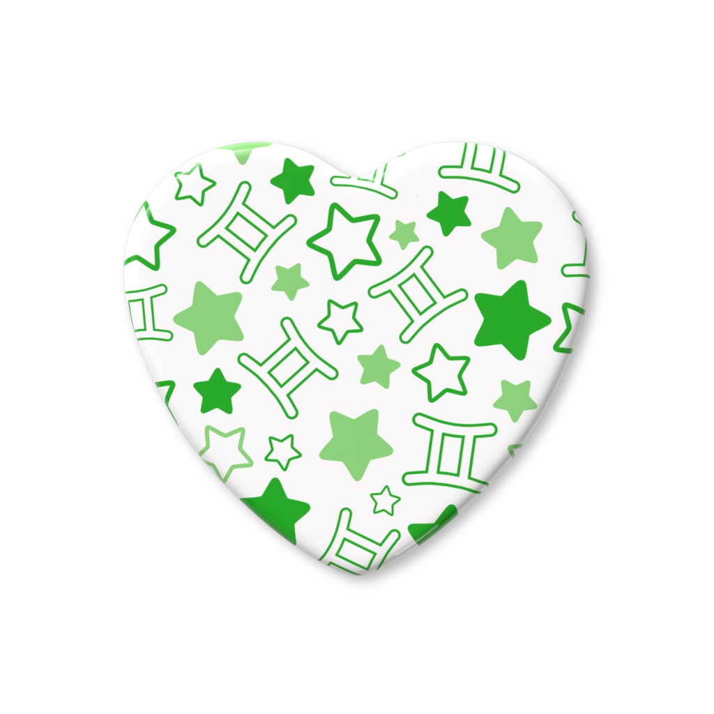 緑色のふたご座のハート缶バッジ