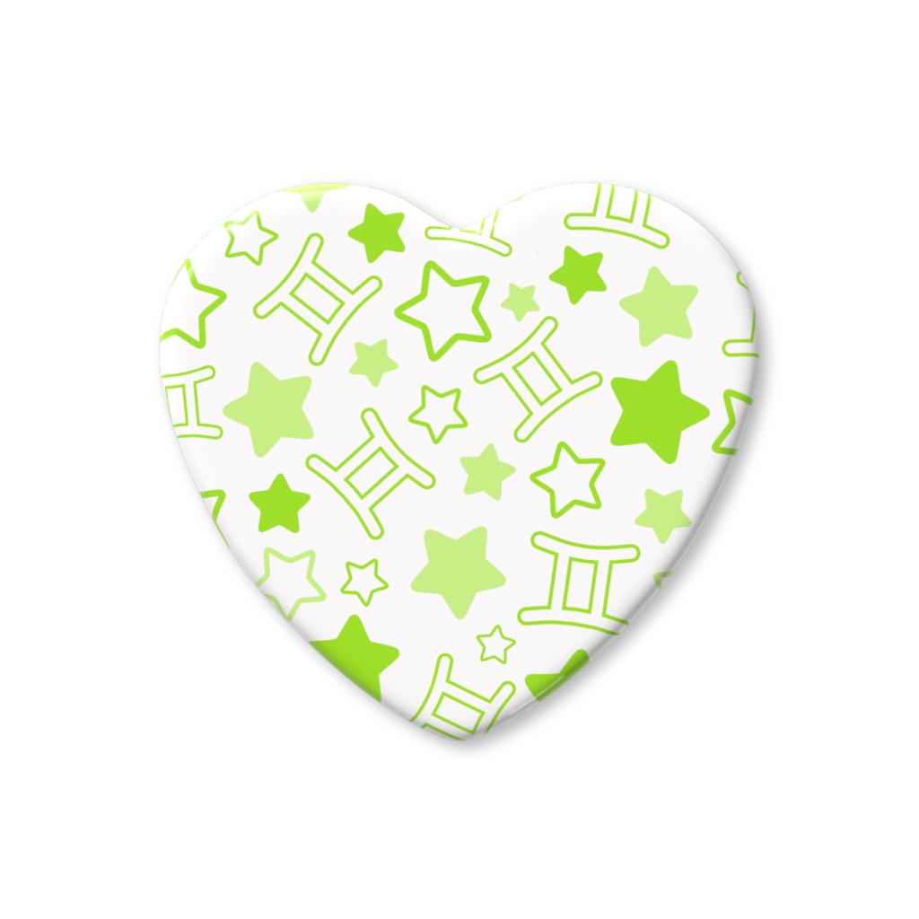 黄緑色のふたご座のハート缶バッジ