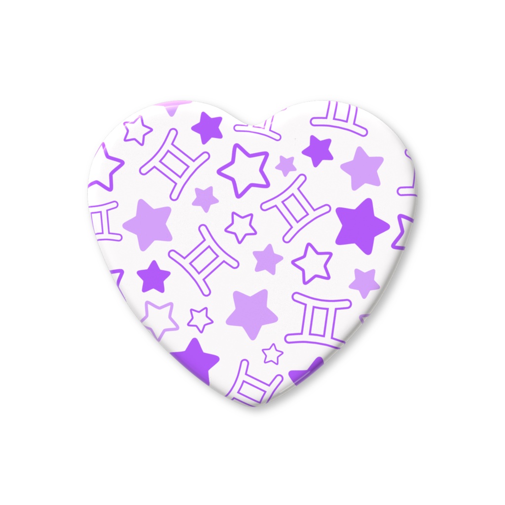 紫色のふたご座のハート缶バッジ