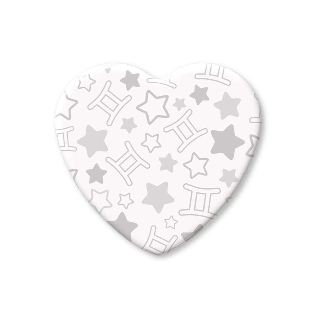 白色のふたご座のハート缶バッジ