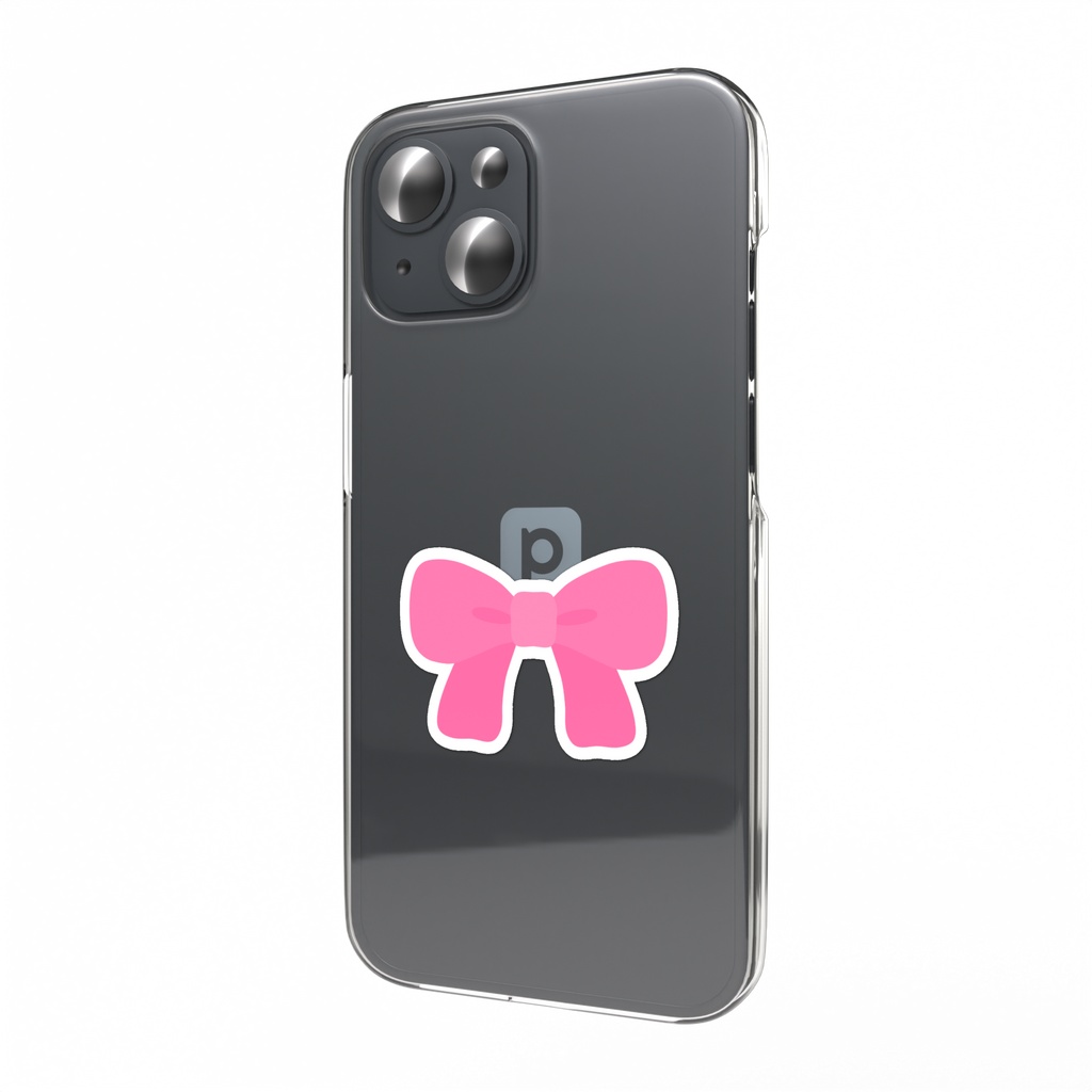 ピンク色リボンのスマホステッカー