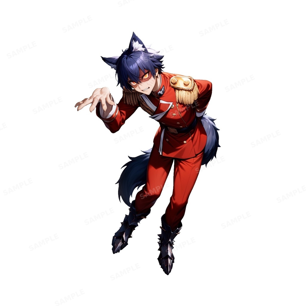 【獣人】深紅の軍服を纏いし_狼王_立ち絵