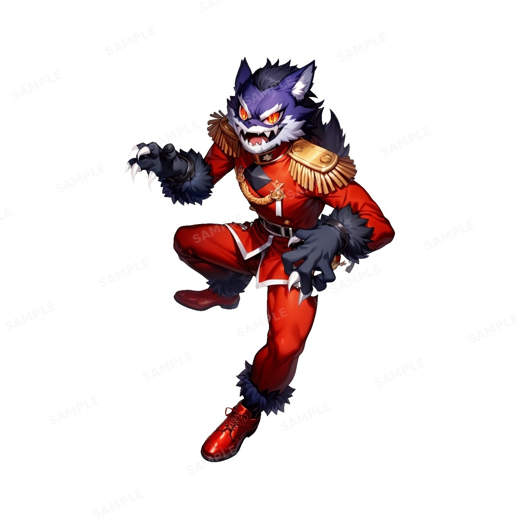 【獣人】深紅の軍服を纏う_ロイヤルウルフビーストマン_立ち絵