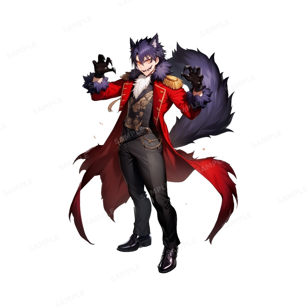 【獣人】深紅の軍服を纏う_皇家狼男_立ち絵