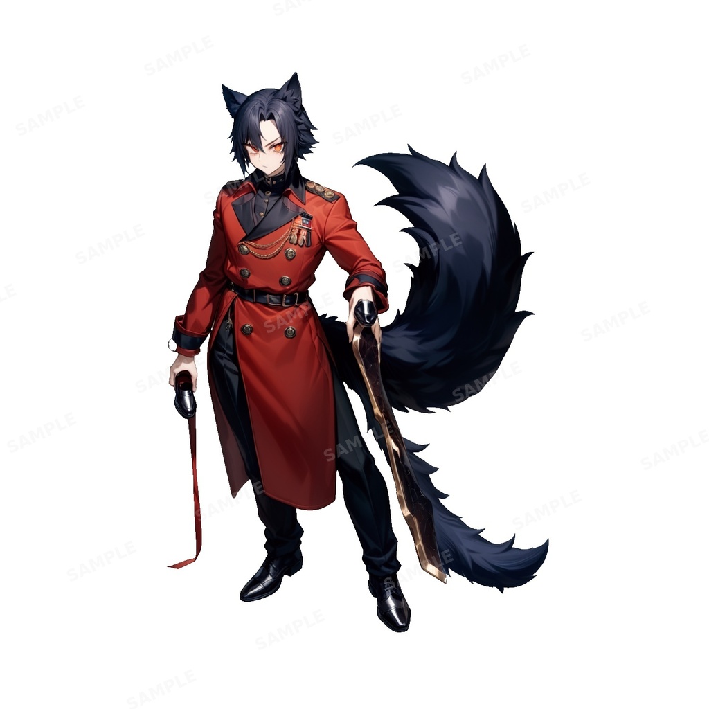 【獣人】深紅の軍服_ロイヤルウルフビーストマン_立ち絵