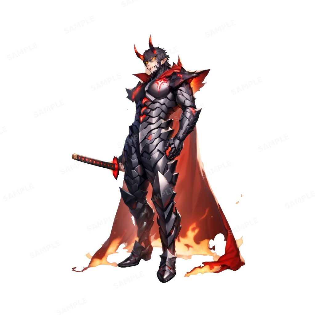 【ダークファンタジー】獄炎の鬼神_漆黒鎧の魔王_立ち絵