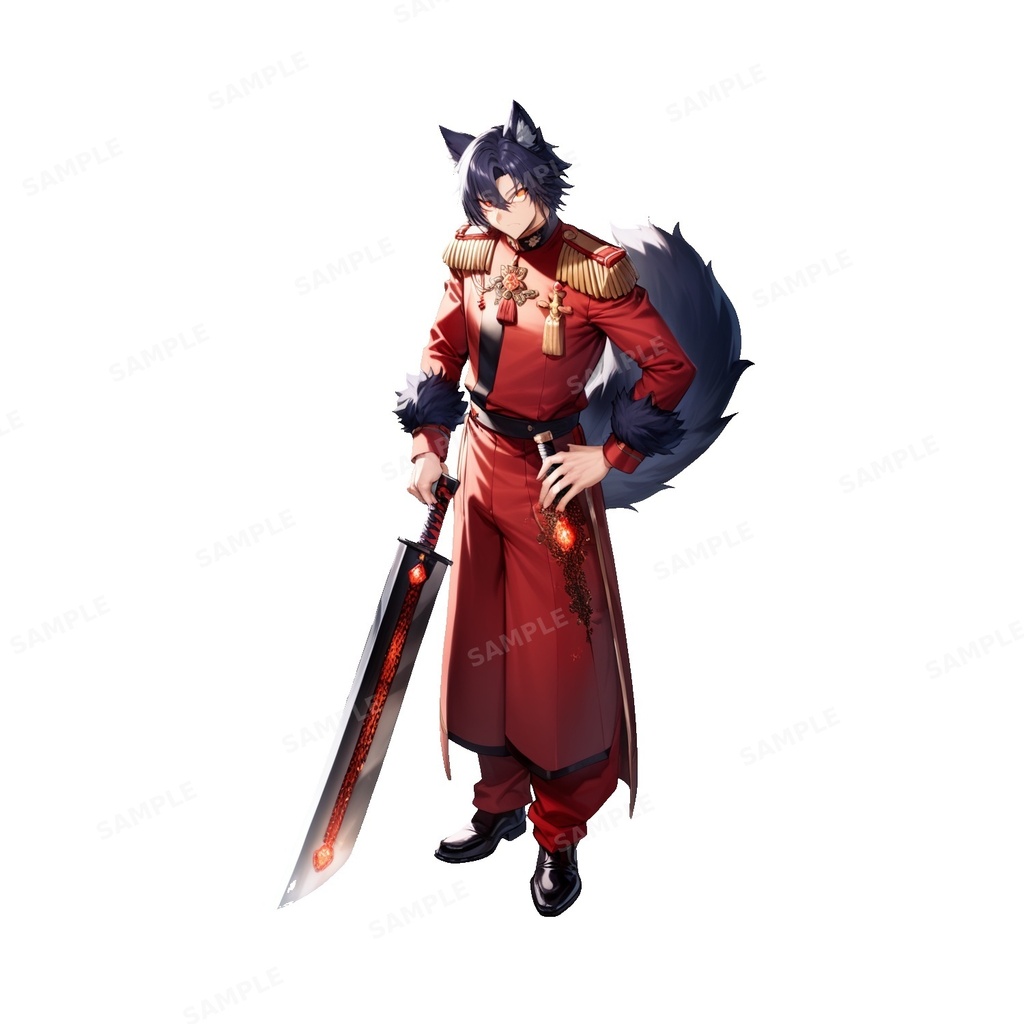 【獣人】深紅の軍服を纏う_狼獣人王子_立ち絵