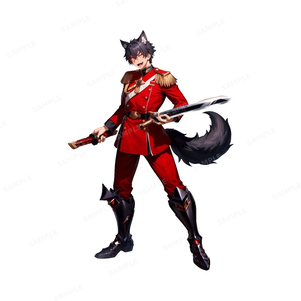 【獣人】深紅の軍服を纏いし_狼獣人_立ち絵