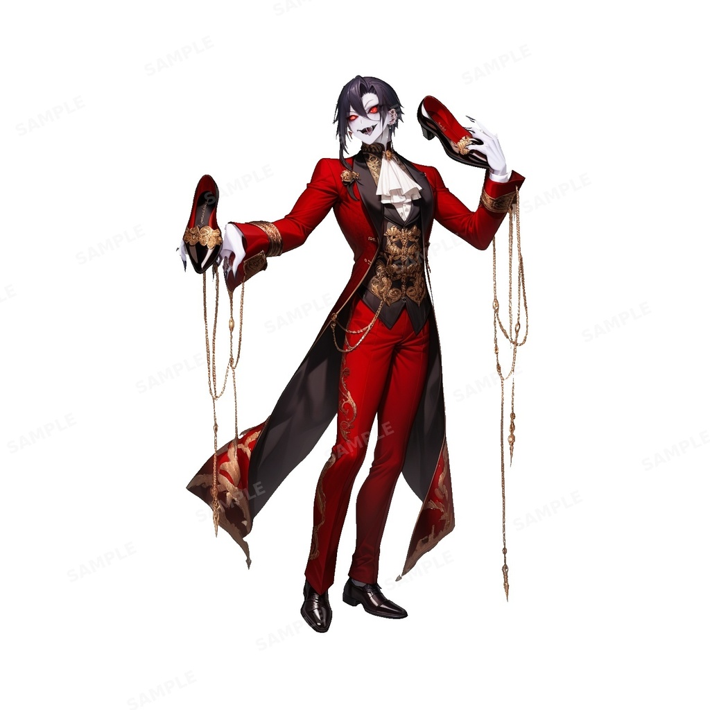 【ダークファンタジー】深紅のヴェルヴェットに黄金の鎖を纏いし_吸血鬼貴族_立ち絵