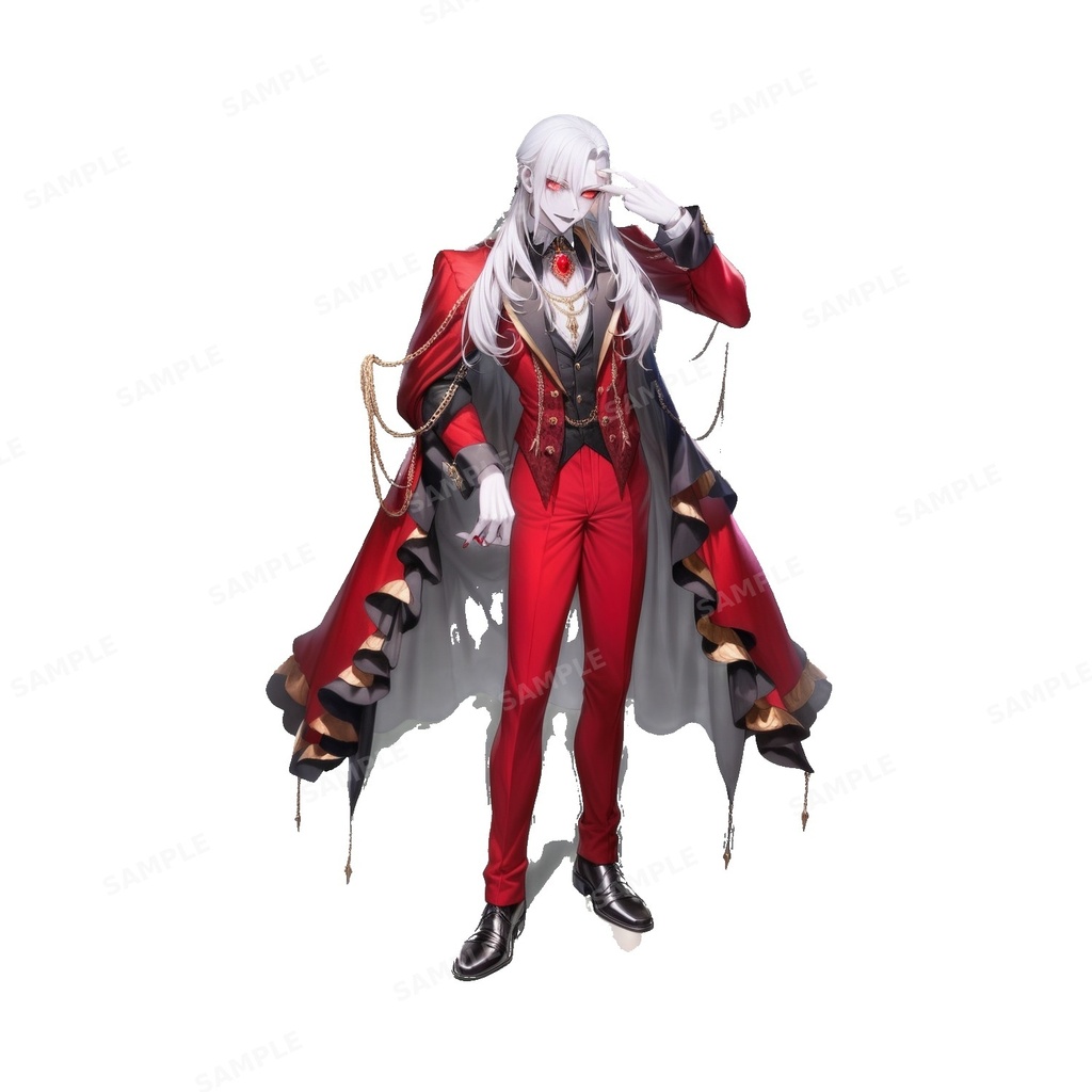 【ダークファンタジー】深紅のヴェルヴェットに金鎖を纏う_吸血鬼貴族_立ち絵