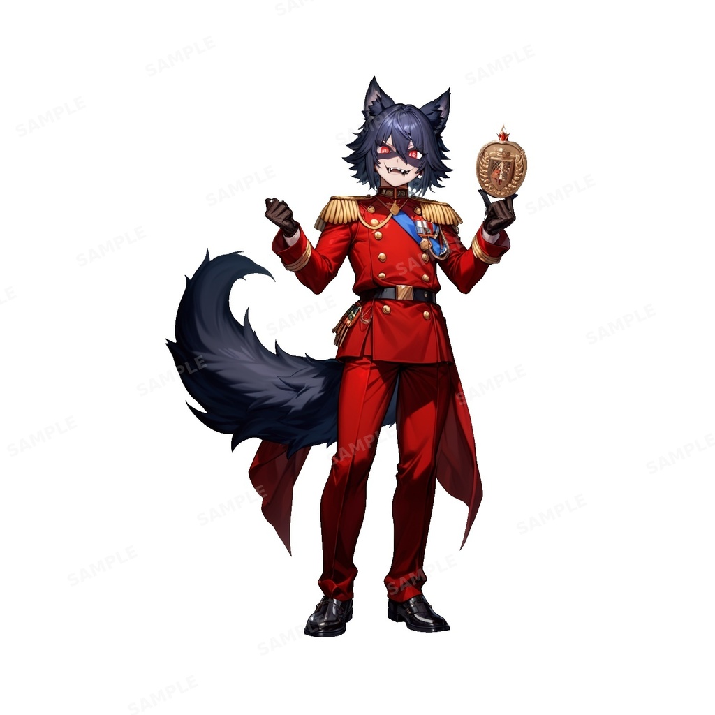 【獣人】深紅の軍装_ロイヤルウルフビーストマン_立ち絵