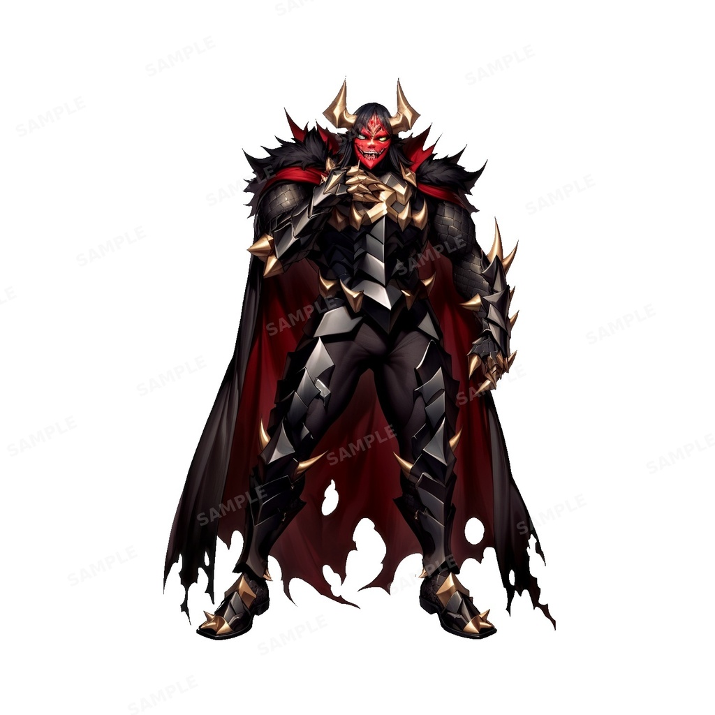 【ダークファンタジー】真紅の鬼王_漆黒鎧_立ち絵
