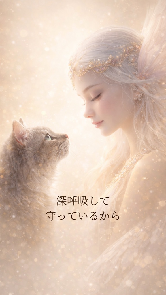 わたしを守る|守護ネコと天使の壁紙 6枚セット iPhone/Android対応 お守りに