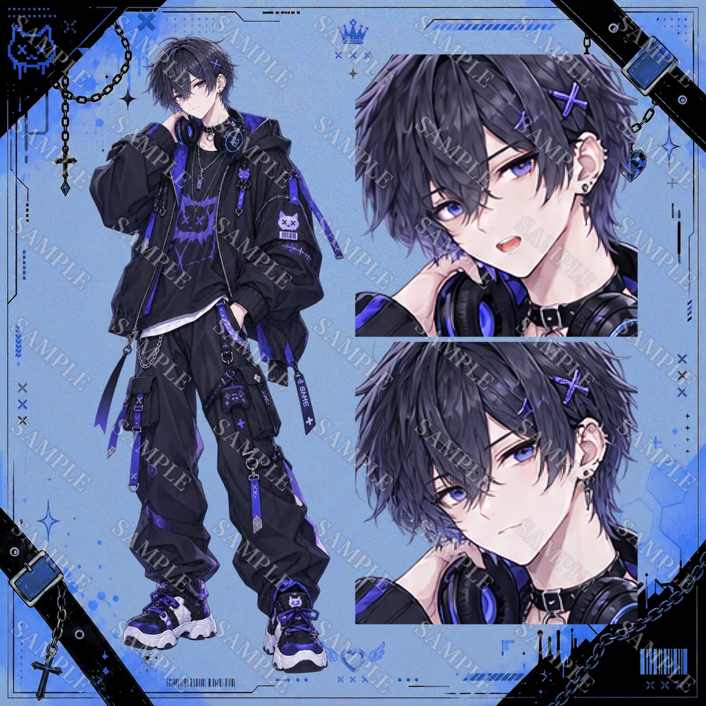 【1点限定】お試し価格!立ち絵 ブルーゲーマーくん 表情差分+イラスト付き 005