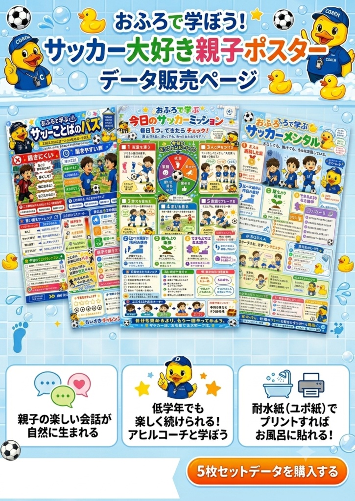 子どもがサッカーが好きになる おうちポスター教材5枚セット