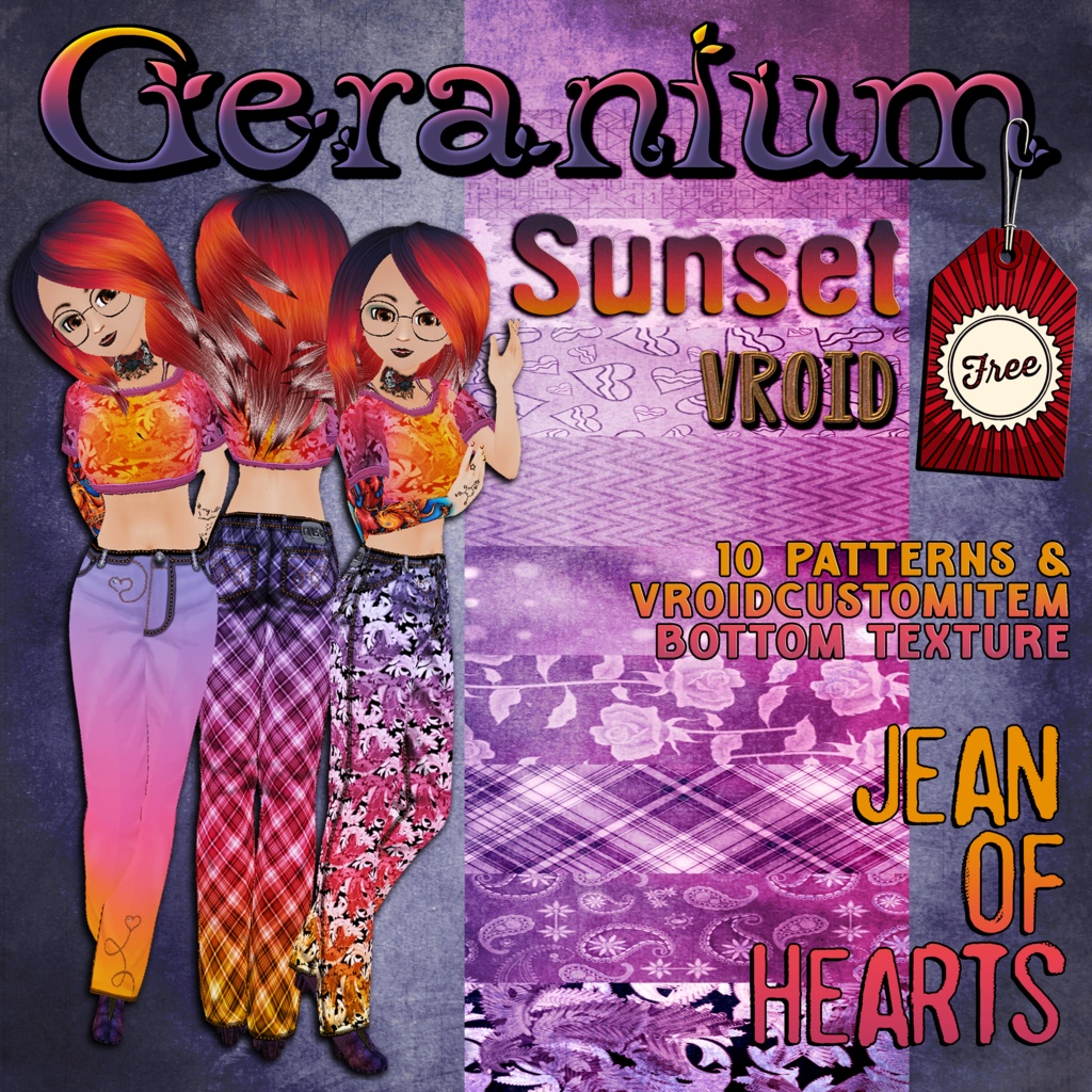 Geranium Sunset Jean of Hearts Bottoms Texture Pack