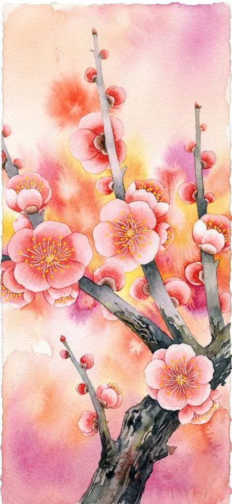 【水彩画】「春を告げる梅の花」オリジナルの原画