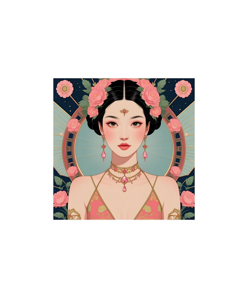 アールデコ　 宝石と花の女性イラスト素材（全15点）⑤