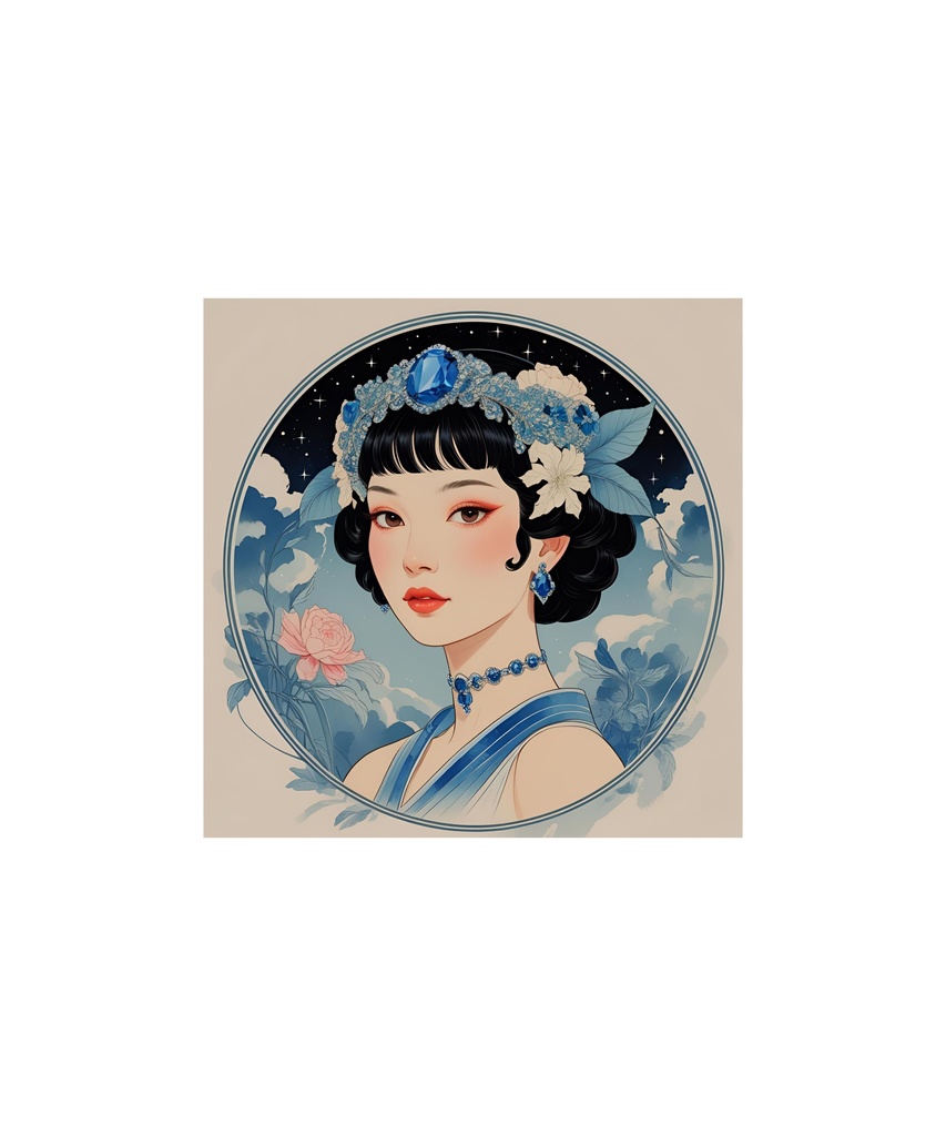 アールデコ　宝石と花の女性イラスト素材（全15点）⑦