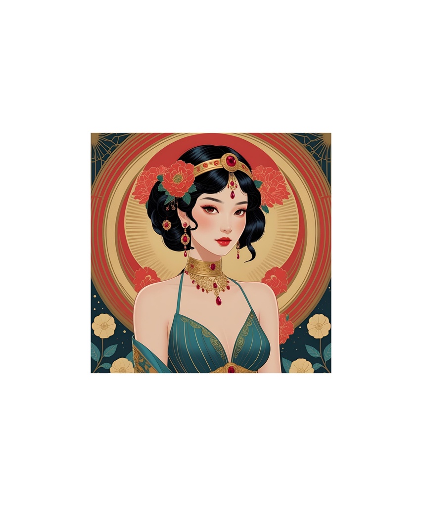 アールデコ　宝石と花の女性イラスト素材（全15点）⑧