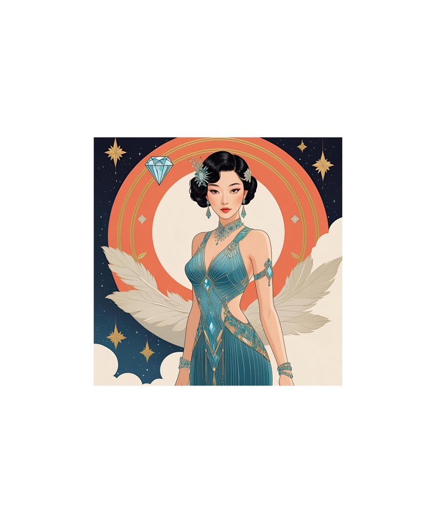 アールデコ　宝石と花の女性イラスト素材（全15点）⑨