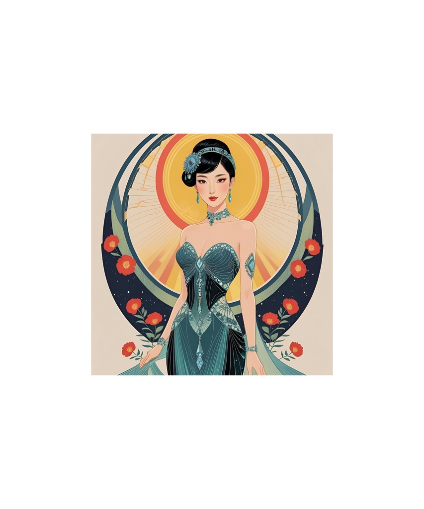 アールデコ　宝石と花の女性イラスト素材（全15点）⑩