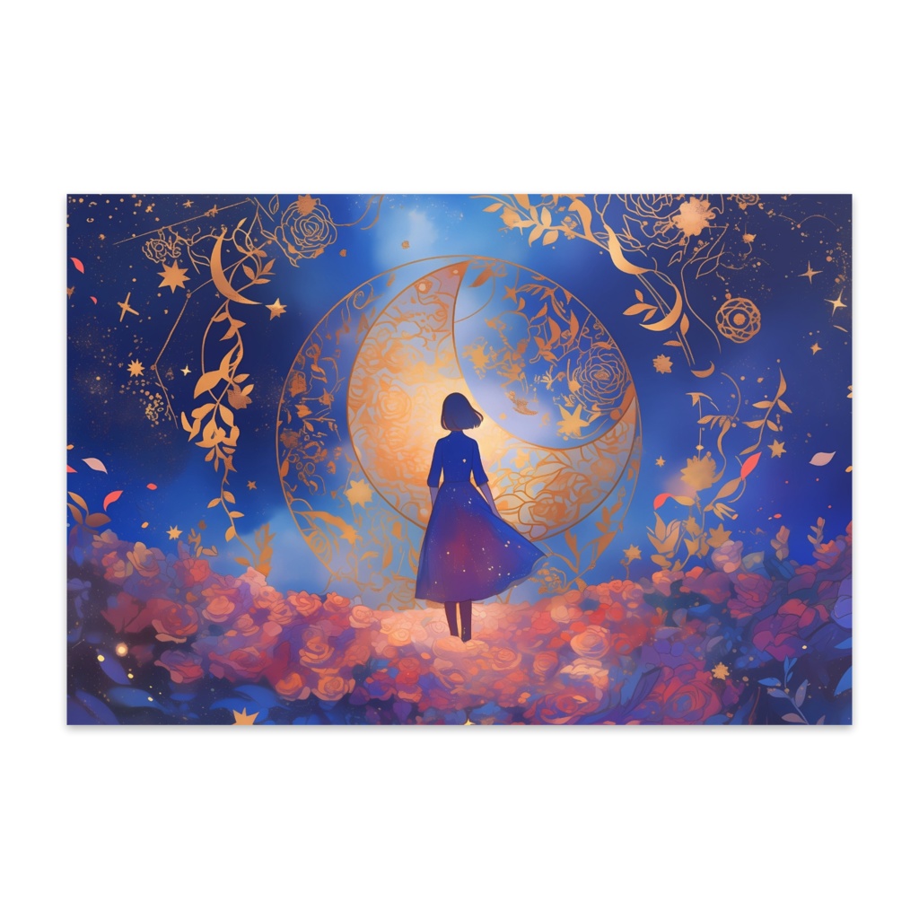 秋薔薇と月影のポストカード