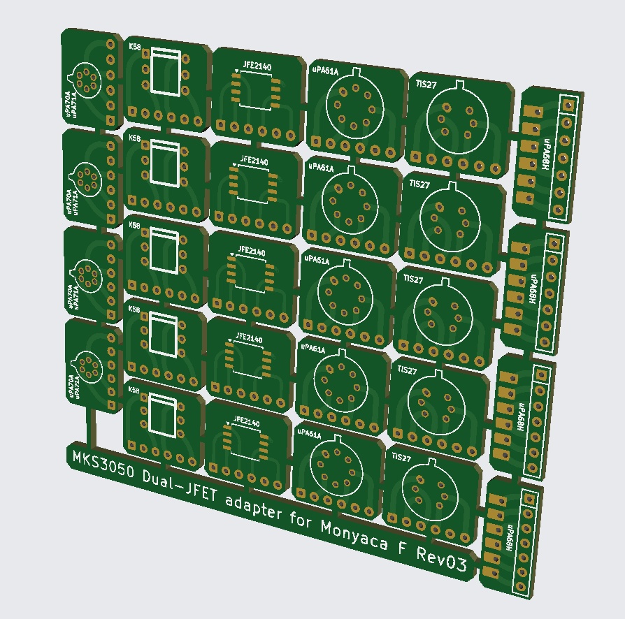 Monyaca F専用 Dual-JFETを気軽に使うアダプタ（ガーバデータのみ）