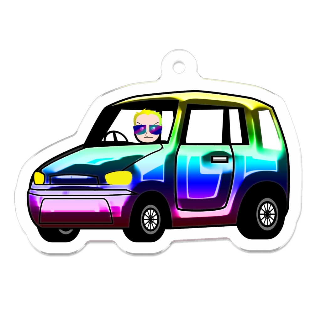 虹色のワンボックス車アクリルキーホルダー