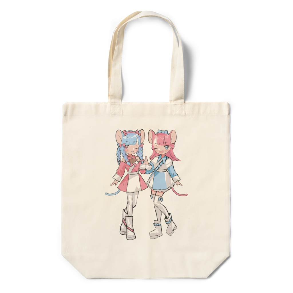 水色ピンクねずみエコバッグ