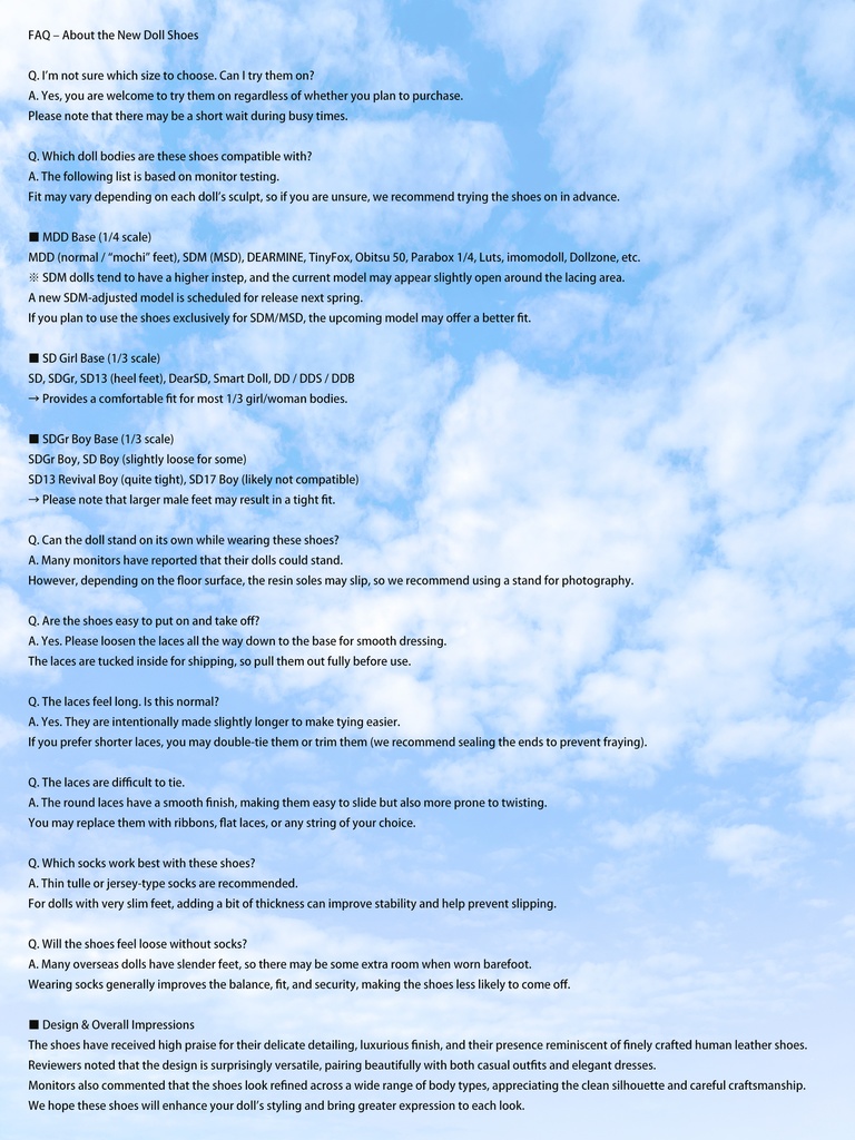 1/4サイズ向けdoll靴