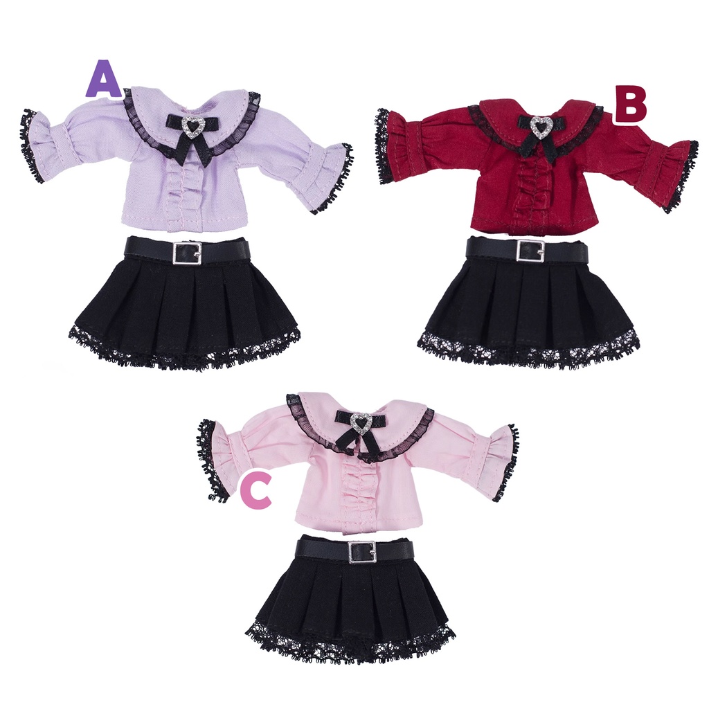 3色 ヴィンテージフリルレースお洋服セット オビツ11服