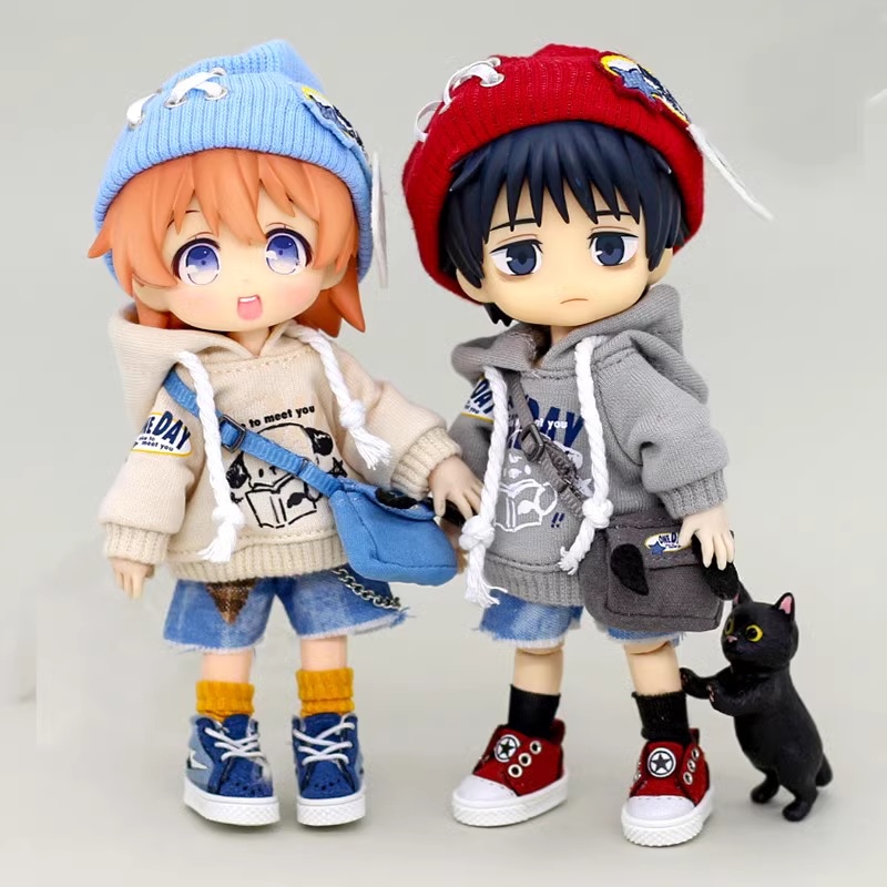 2色 可愛い犬柄ニット帽子お洋服セット オビツ11服