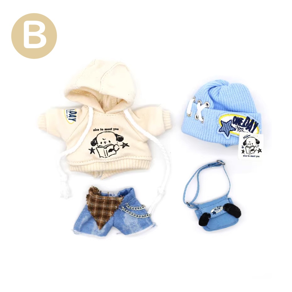 2色 可愛い犬柄ニット帽子お洋服セット オビツ11服