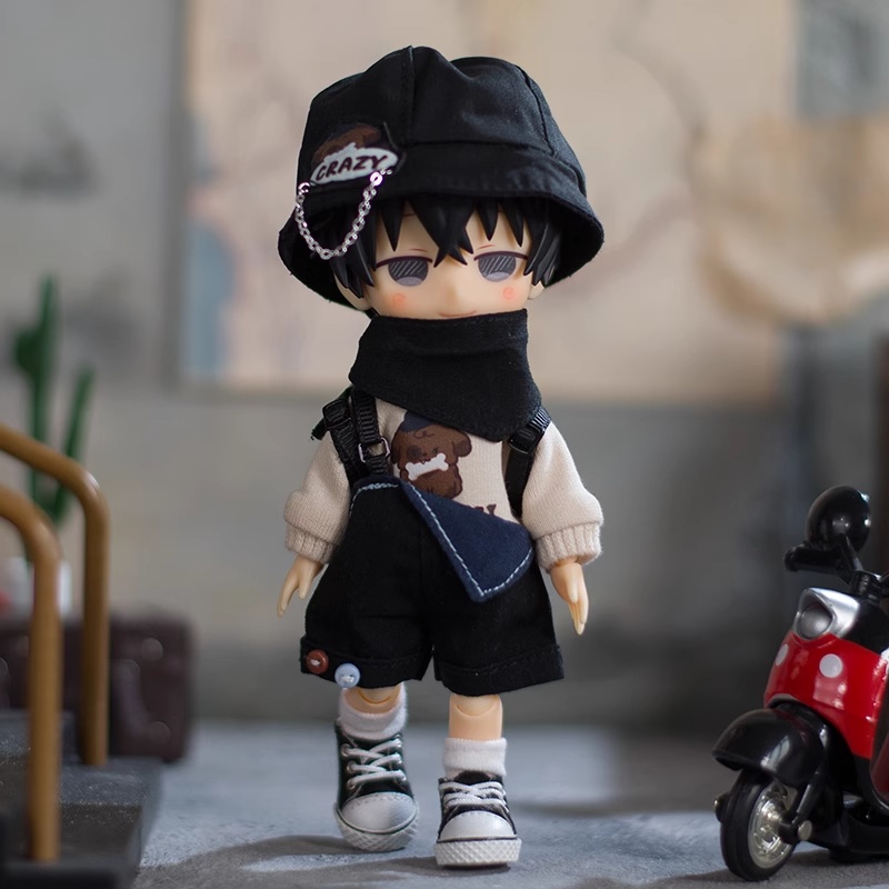 ワンちゃん柄のサロペットお洋服セット オビツ11服