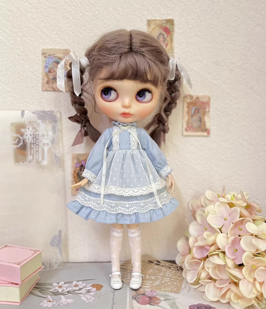 ハート柄 フリルレース ニーハイソックス ブライス服/22~24cmドール服 