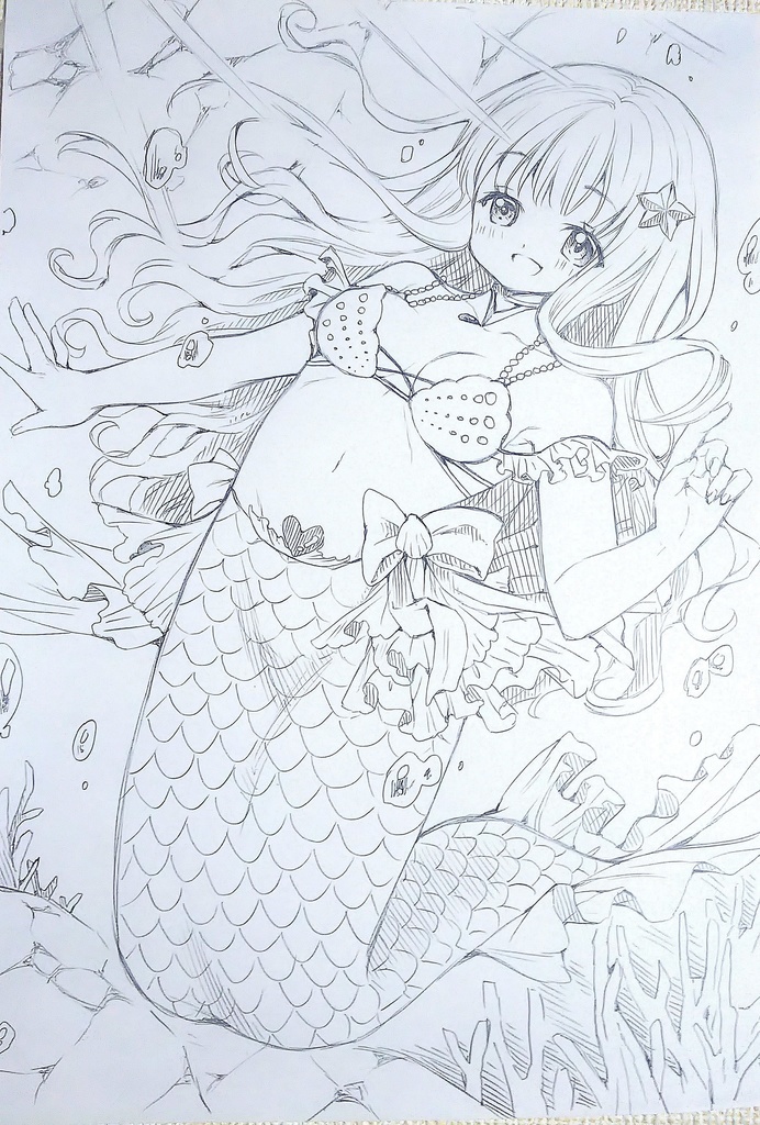 手描きイラスト オリジナル 女の子 ラフ画 人魚 絵描き 占い師 Booth